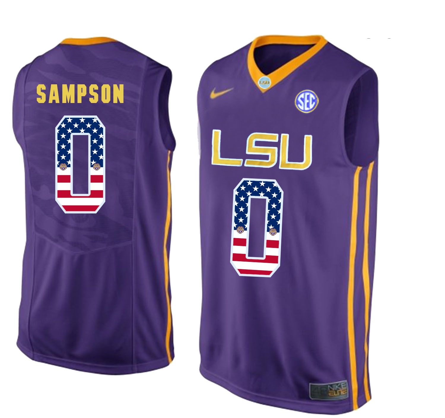 Men LSU Tigers 0 Sampson Purple Flag Customized NCAA Jerseys